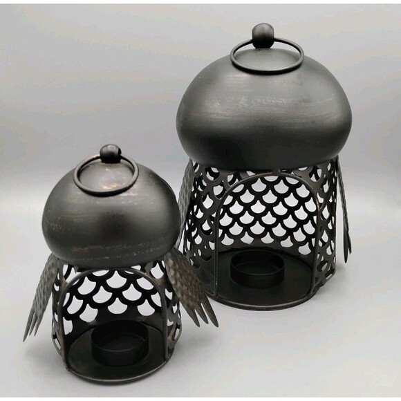 Vintage Jaclyn Smith Kmart Set Of 2 Metal Owl Outdoor Votive Candle Holders - Picture 5 of 8